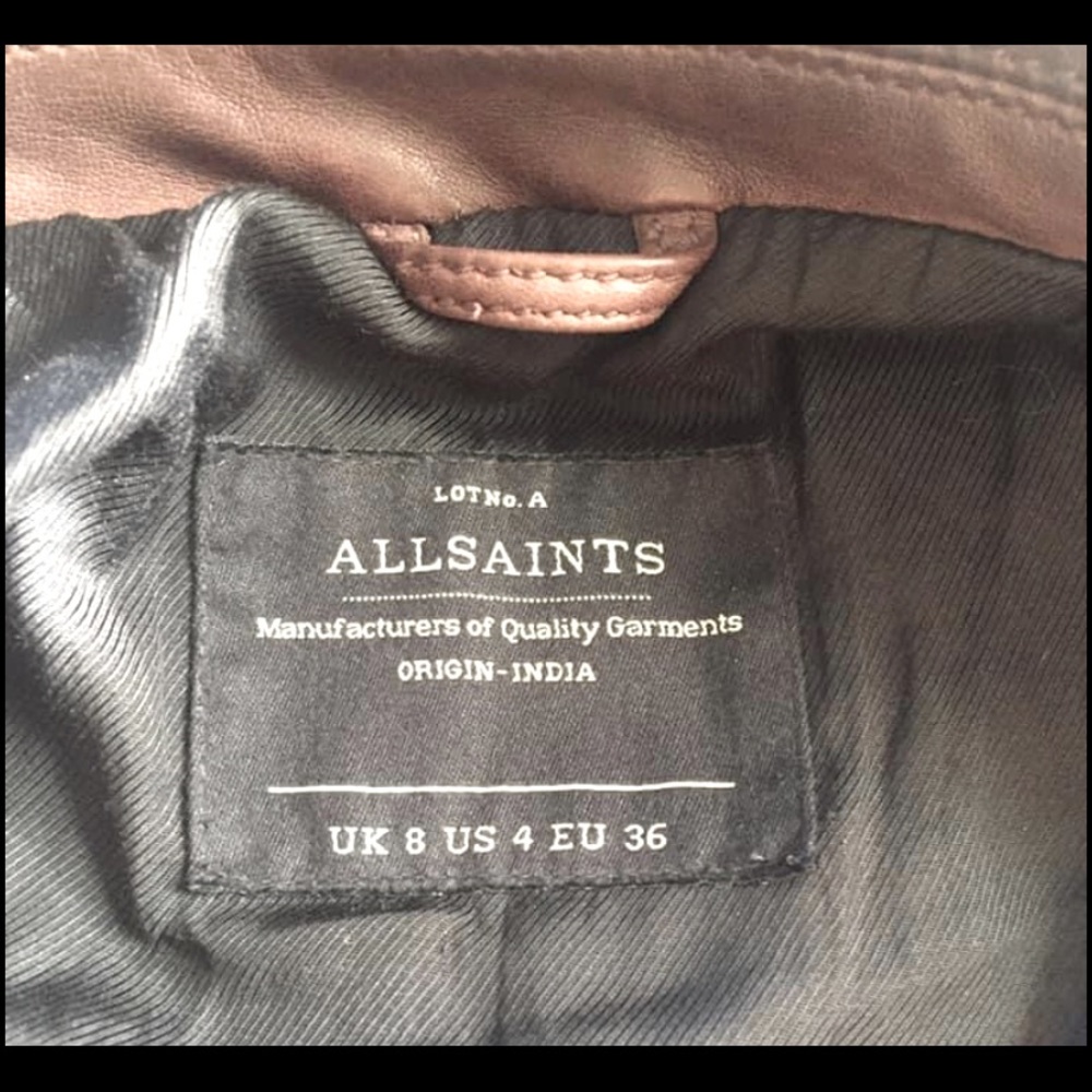 All Saints Brown Genuine Leather Jacket Size 4